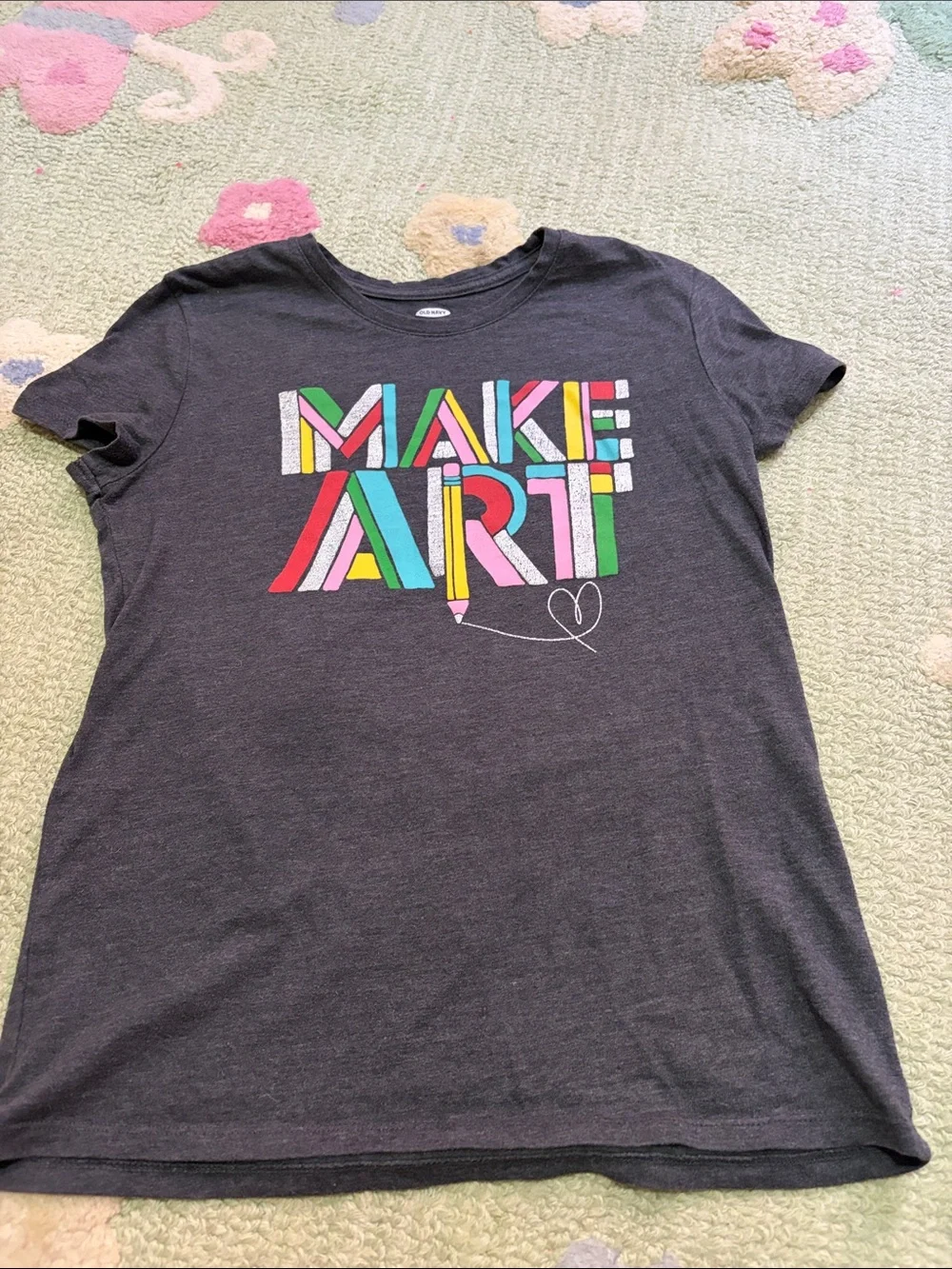 Girls’ Old Navy Charcoal 'MAKE ART' Graphic Tee with Rainbow Letters